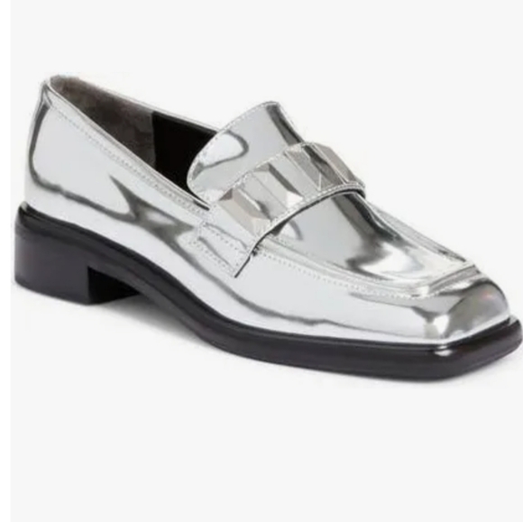 Rag & bone Silver Maxwell Loafers Flats NWT Studded Shiny Leather Casual Grunge - Picture 2 of 14